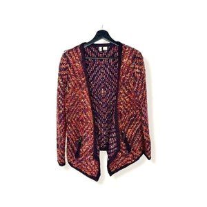 Moth Multicolor Keavy Boucle Open Front Wool Blend Cardigan